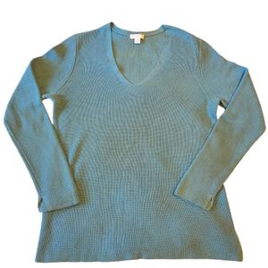 J. Jill women's aqua green long-sleeved V neck sweater size small